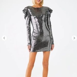 Sequin Puff-Sleeve Mini Dress